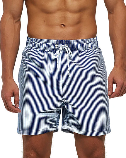 Pantalones cortos de baño estampados de hombre con bolsillos y cordón de secado rápido