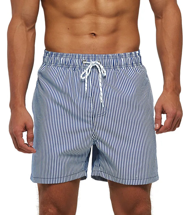 Pantalones cortos de baño estampados de hombre con bolsillos y cordón de secado rápido