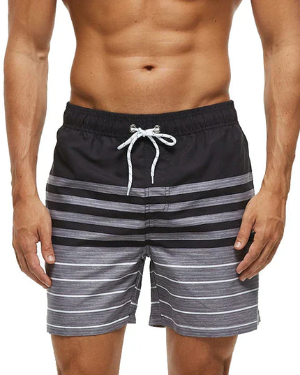 Pantalones cortos de baño estampados de hombre con bolsillos y cordón de secado rápido