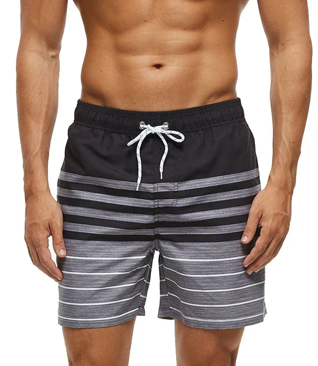 Pantalones cortos de baño estampados de hombre con bolsillos y cordón de secado rápido