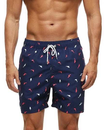 Pantalones cortos de baño estampados de hombre con bolsillos y cordón de secado rápido