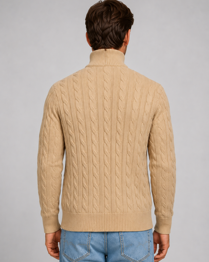 Men's Quarter Zip Funnel Neck Cable Knitted Jumper