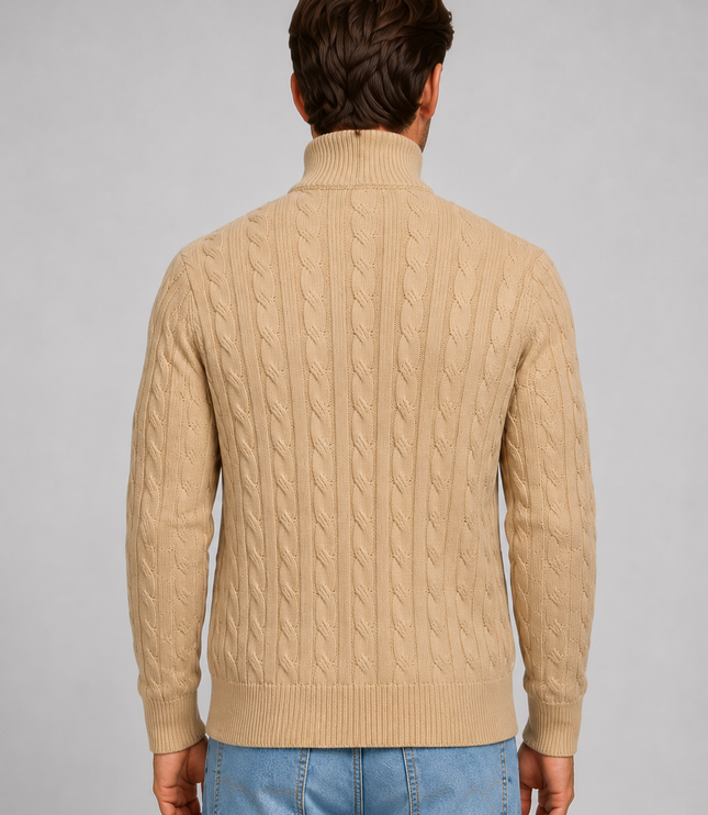 Men's Quarter Zip Funnel Neck Cable Knitted Jumper