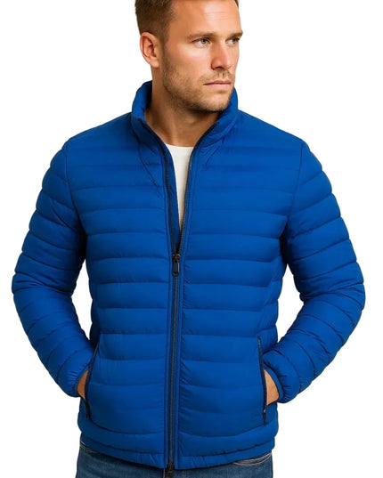 Men's Raised Neck Fine Channel Puffer Jacket