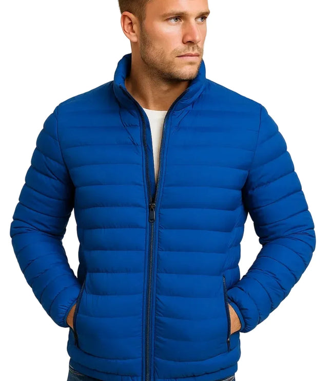 Men's Raised Neck Fine Channel Puffer Jacket