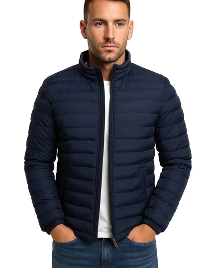 Men's Raised Neck Fine Channel Puffer Jacket