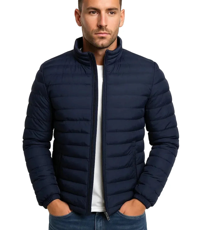 Men's Raised Neck Fine Channel Puffer Jacket