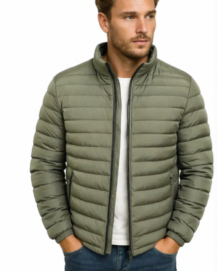 Men's Raised Neck Fine Channel Puffer Jacket