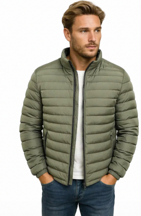 Men's Raised Neck Fine Channel Puffer Jacket