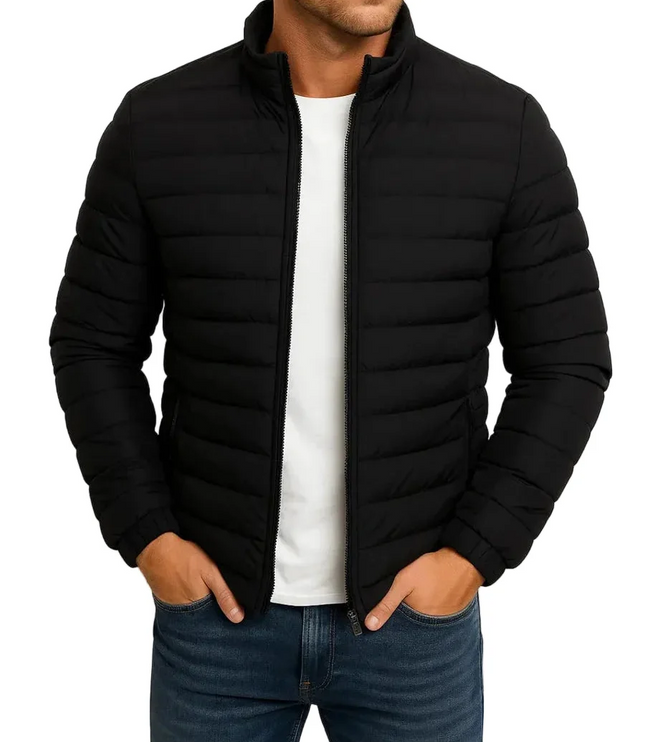 Men's Raised Neck Fine Channel Puffer Jacket