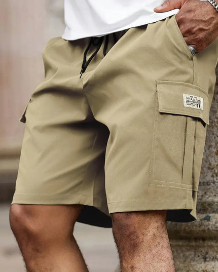 Khaki cargo shorts with relaxed fit and cargo pockets
