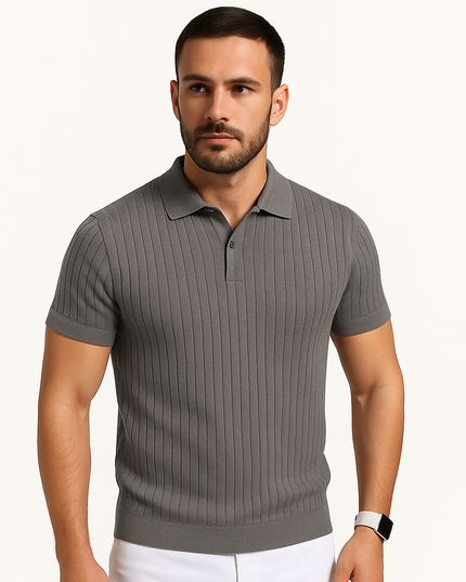 Polo d'été pour homme à manches courtes en maille côtelée
