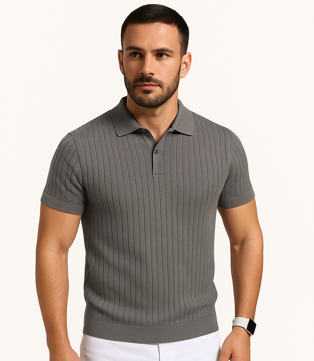 Polo d'été pour homme à manches courtes en maille côtelée