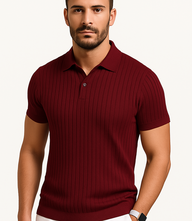 Polo d'été pour homme à manches courtes en maille côtelée
