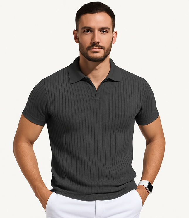 Polo d'été pour homme à manches courtes en maille côtelée