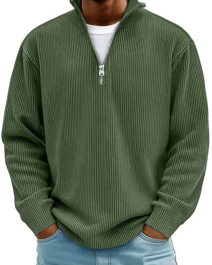 Men's Ribbed Knit Sweater Quarter-Zip Pullover - Olive Green