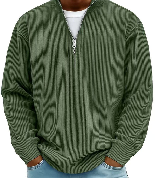 Men's Ribbed Knit Sweater Quarter-Zip Pullover - Olive Green