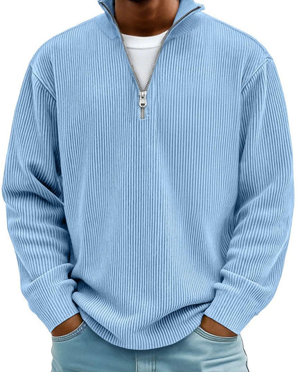 Men's Ribbed Knit Sweater Quarter-Zip Pullover - Blue