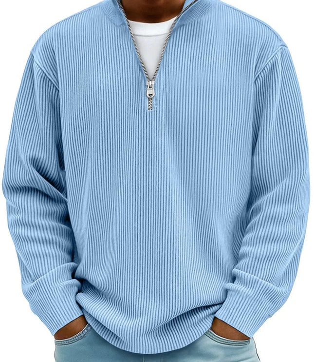 Men's Ribbed Knit Sweater Quarter-Zip Pullover - Blue