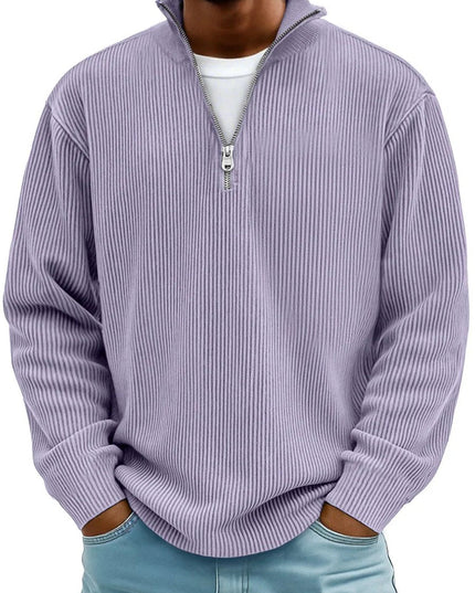 Men's Ribbed Knit Sweater Quarter-Zip Pullover - Purple