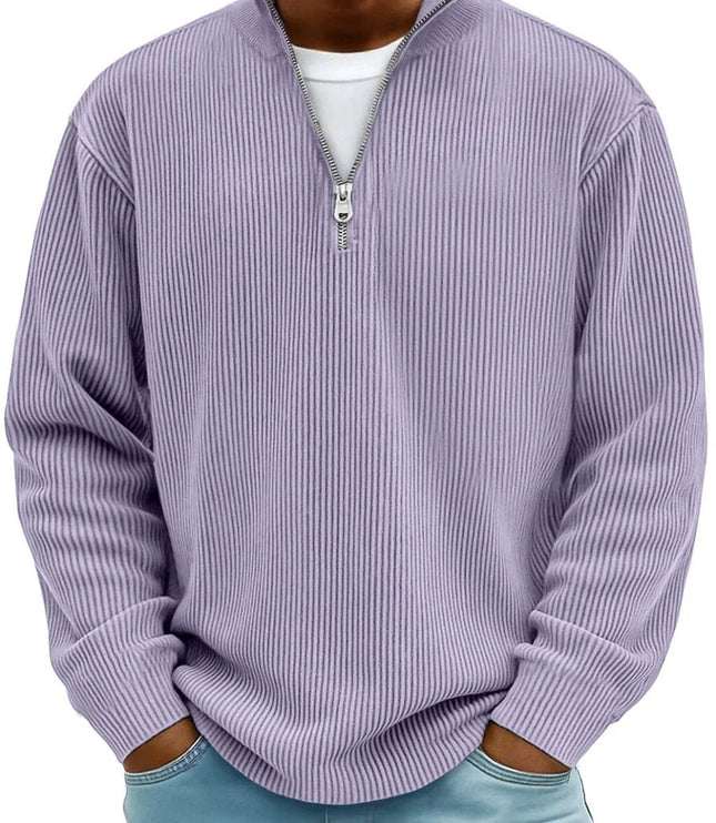Men's Ribbed Knit Sweater Quarter-Zip Pullover - Purple