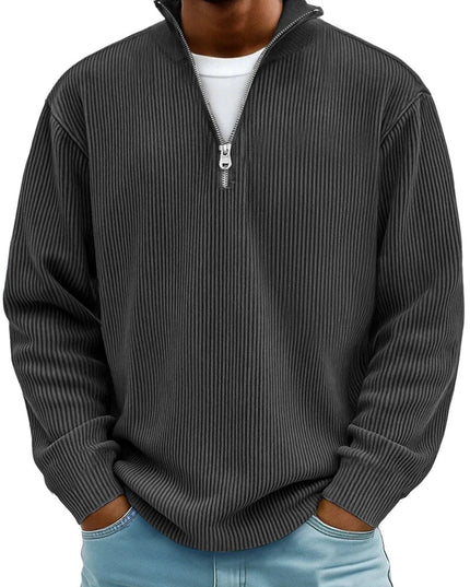 Men's Ribbed Knit Sweater Quarter-Zip Pullover - Black