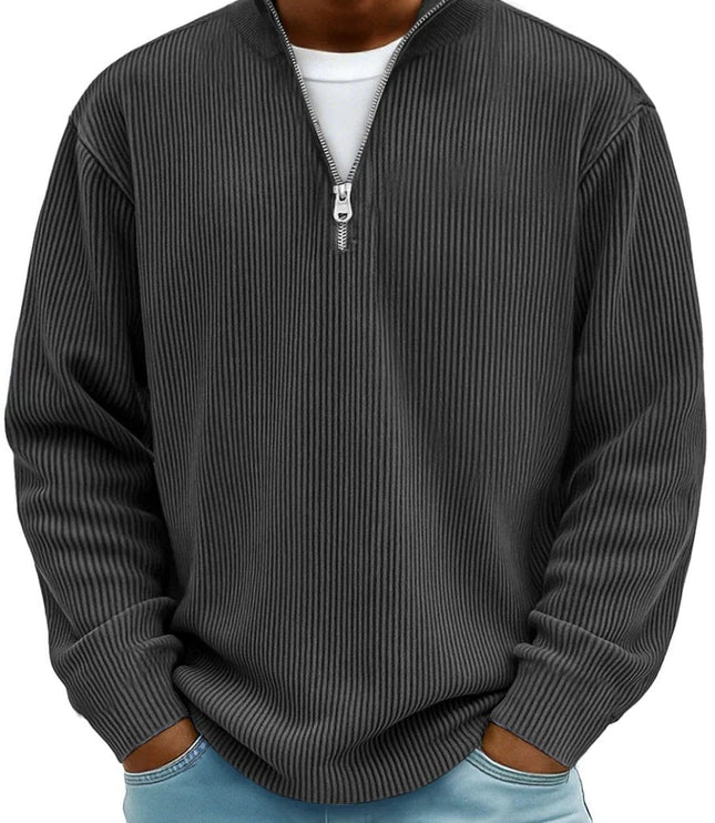 Men's Ribbed Knit Sweater Quarter-Zip Pullover - Black
