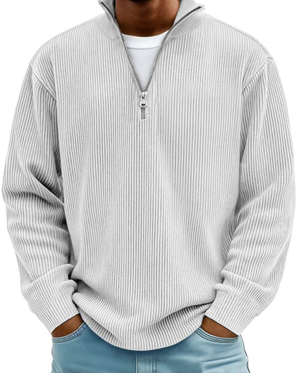 Men's Ribbed Knit Sweater Quarter-Zip Pullover - White
