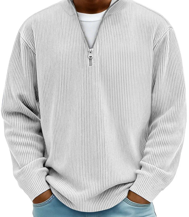 Men's Ribbed Knit Sweater Quarter-Zip Pullover - White