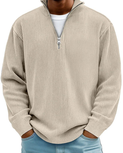 Men's Ribbed Knit Sweater Quarter-Zip Pullover - Khaki