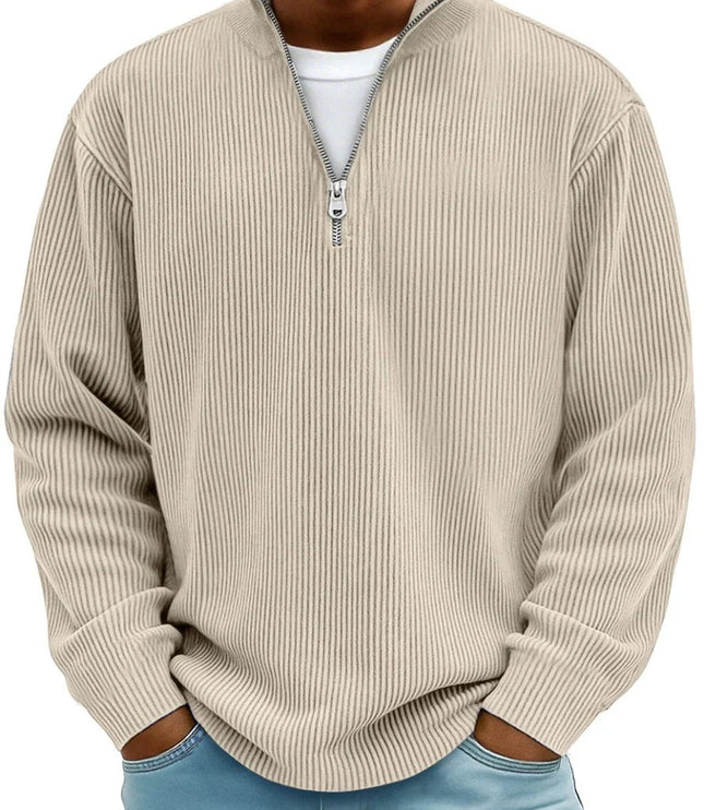 Men's Ribbed Knit Sweater Quarter-Zip Pullover - Khaki