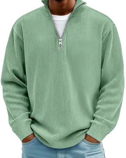 Men's Ribbed Knit Sweater Quarter-Zip Pullover - Green