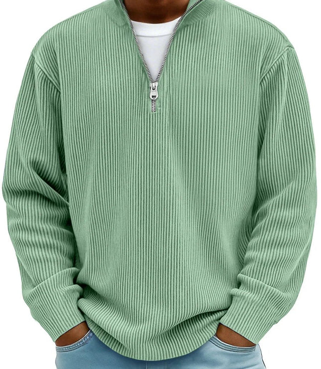 Men's Ribbed Knit Sweater Quarter-Zip Pullover - Green