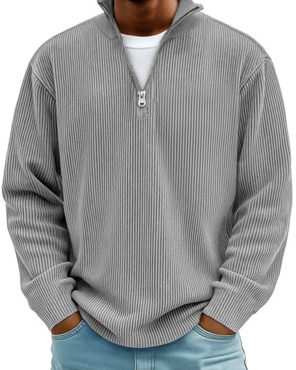 Men's Ribbed Knit Sweater Quarter-Zip Pullover - Gray