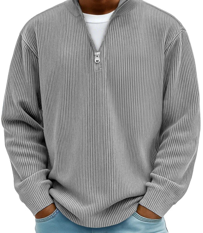 Men's Ribbed Knit Sweater Quarter-Zip Pullover - Gray