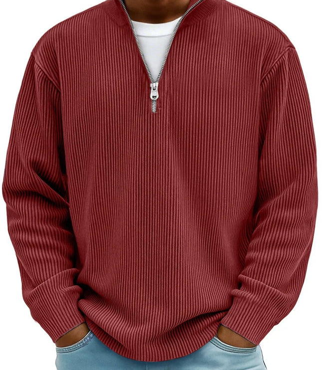 Men's Ribbed Knit Sweater Quarter-Zip Pullover - Red