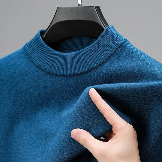 Men's Ribbed Mock Neck Fine Knitted Jumper