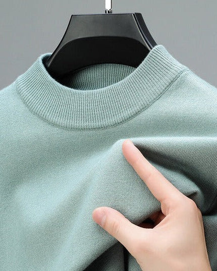 Men's Ribbed Mock Neck Fine Knitted Jumper