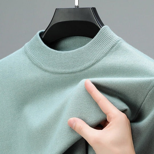 Men's Ribbed Mock Neck Fine Knitted Jumper