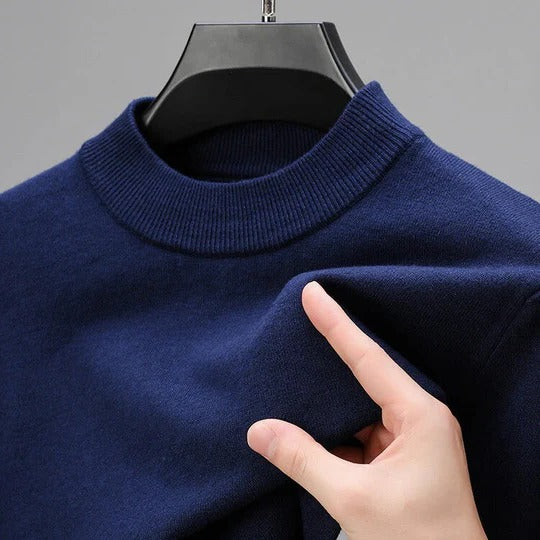 Men's Ribbed Mock Neck Fine Knitted Jumper