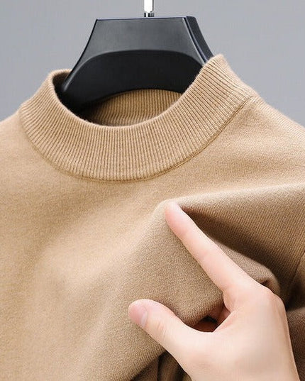 Men's Ribbed Mock Neck Fine Knitted Jumper