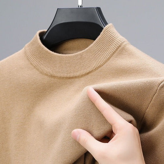 Men's Ribbed Mock Neck Fine Knitted Jumper