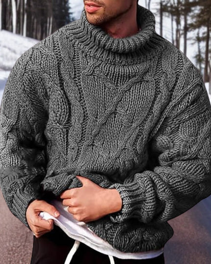 Men's Roll Neck Raised Cable Knitted Jumper