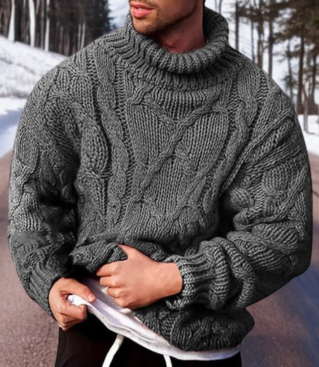 Men's Roll Neck Raised Cable Knitted Jumper