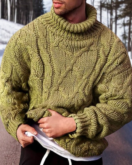 Men's Roll Neck Raised Cable Knitted Jumper