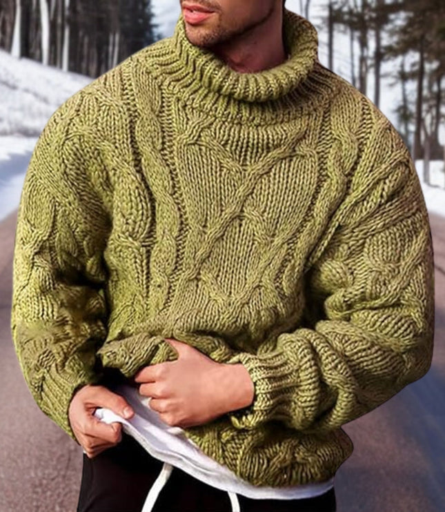 Men's Roll Neck Raised Cable Knitted Jumper