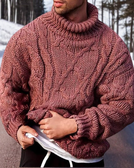 Men's Roll Neck Raised Cable Knitted Jumper