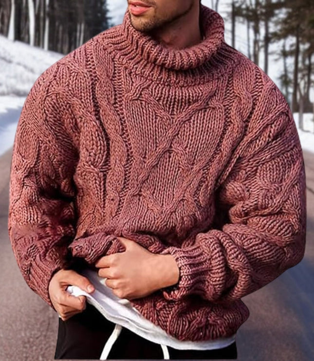 Men's Roll Neck Raised Cable Knitted Jumper