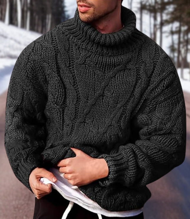 Men's Roll Neck Raised Cable Knitted Jumper