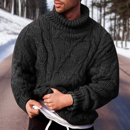 Men's Roll Neck Raised Cable Knitted Jumper